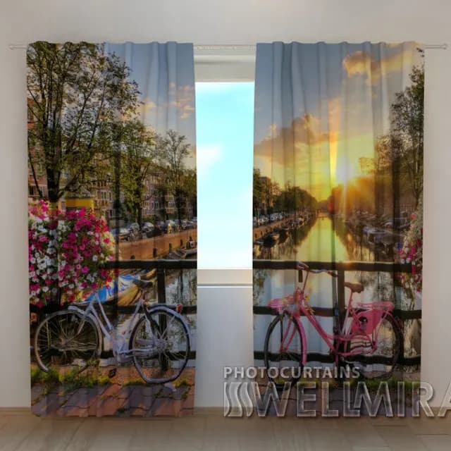 Fotogardin Vacker soluppgång över Amsterdam