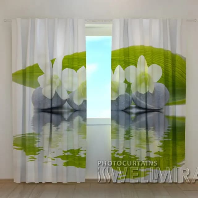 Fotogardin Vita orkidéer och stenar