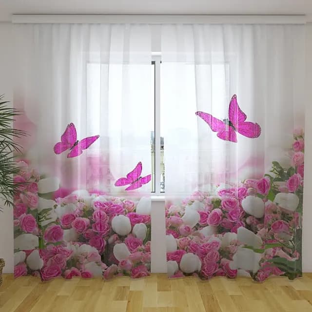 3D Gardin Karmosinröda fjärilar och blommor