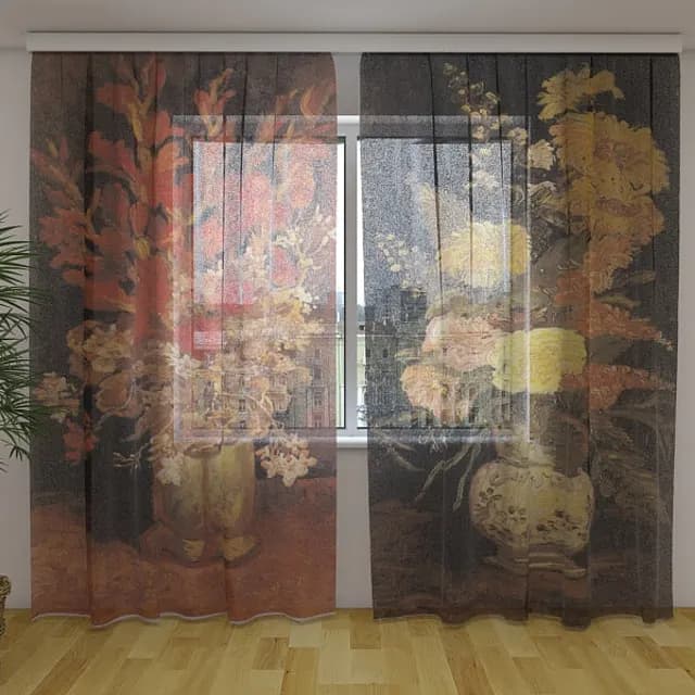 Fotogardin Vas med astrar, salvia och andra blommor Vincent van Gogh