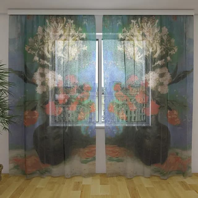 Fotogardin Vas med nejlikor och andra blommor Vincent van Gogh