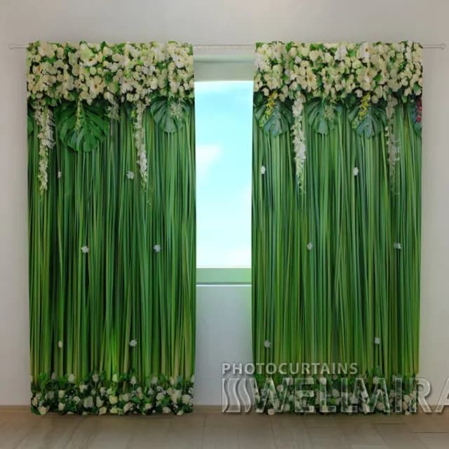3D-gardin Blomsterlambrequiner Snövita blommor