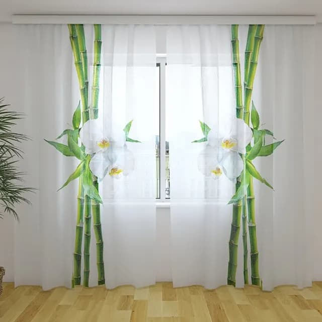 Fotogardin Bambu och vit orkidé