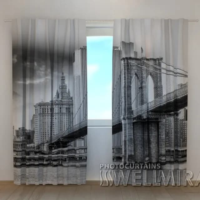 Fotogardin Grå Brooklyn Bridge 2