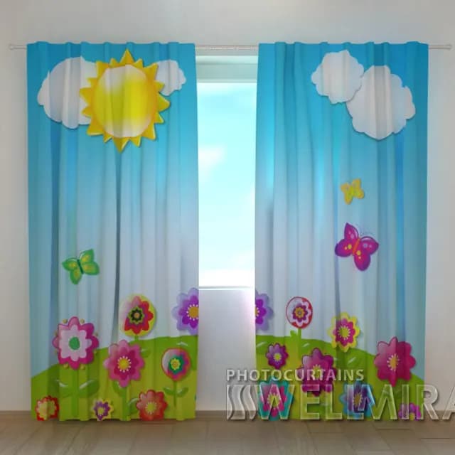 3D-gardin Solig dag och blommor