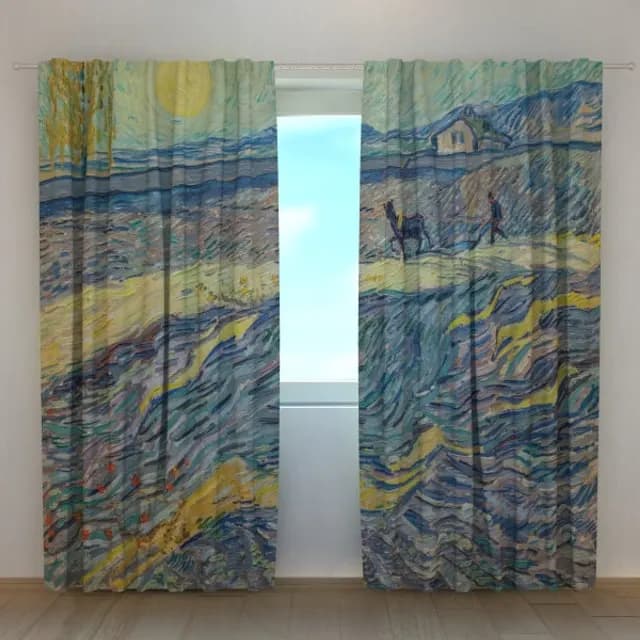 Fotogardin Inhägnat fält med plöjare Vincent van Gogh
