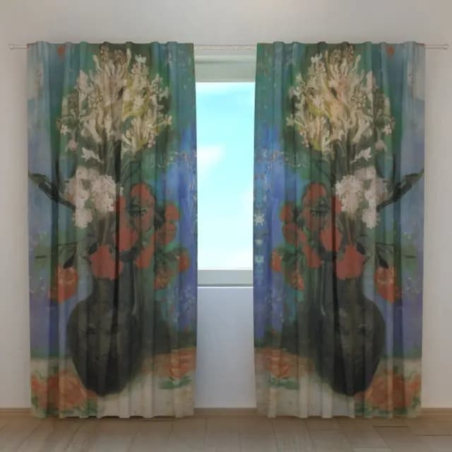 Fotogardin Vas med nejlikor och andra blommor Vincent van Gogh